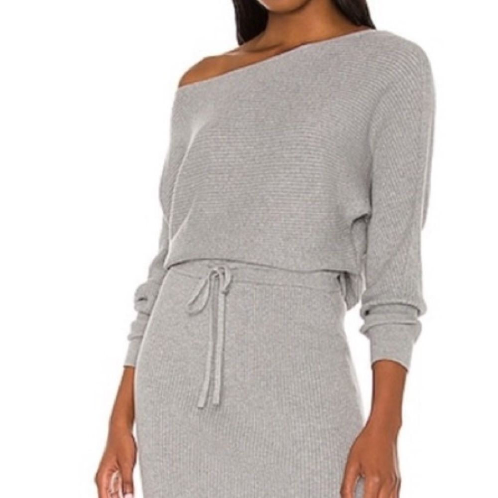 bobi Black Gray Chic Off-Shoulder Knit Long Sleeve Ribbed Sweater New Size Large